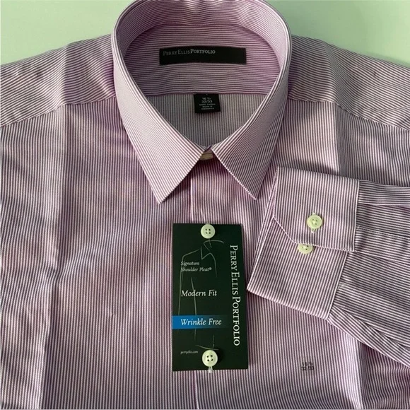 NWT Perry Ellis Purple Striped Dress Shirt - Picture 7 of 11